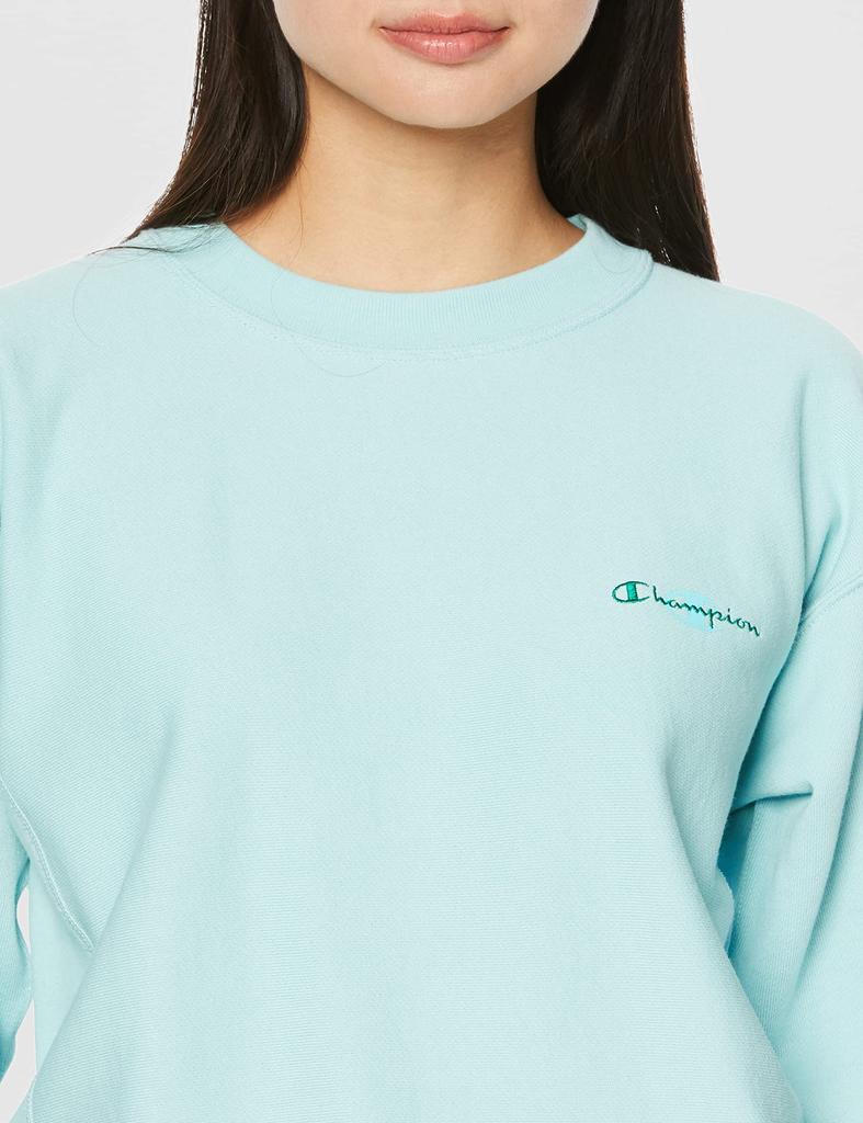 Champion Long Sleeve Cotton 10oz Script Logo Reverse Weave Crew Neck Light Grayish Blue Size M Women's 100% Sweatshirt, (CW-X001),