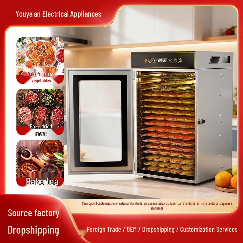18-Layer Stainless Steel Food Dehydrator with Double-Layer Insulation for Home and Commercial Use - Smart Fruit Dryer Machine