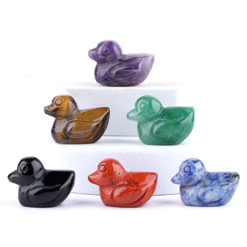 1Pc Natural Stone Hand Carved Mini Duck Figurine 17-20×25-28mm Polished Crystal Little Duck Statue Reiki Healing Mini Desk Terrarium Decor Craft Gift