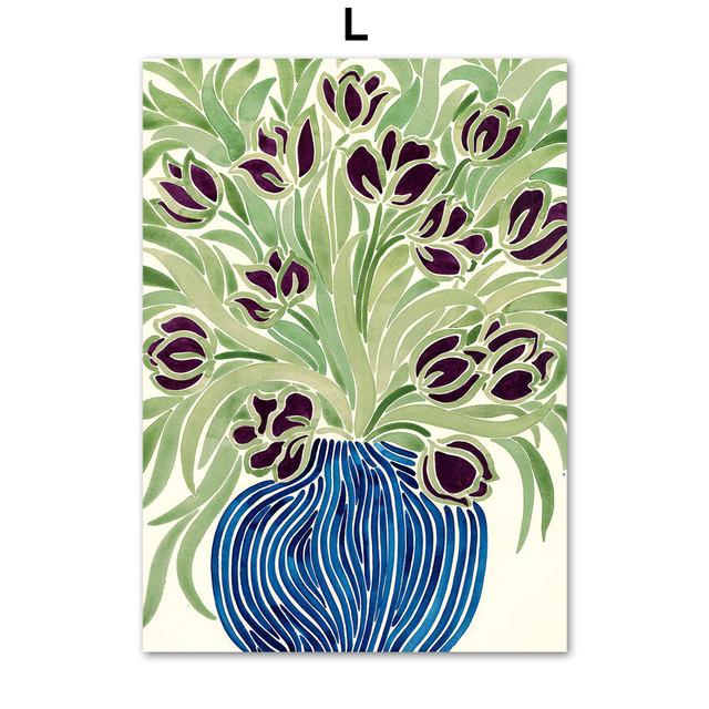 Tulip Violets Vase Woman Coat Flower Light Green Abstract Poster Aesthetics Prints Wall Art Painting On Canvas Living Room Decor No Frame