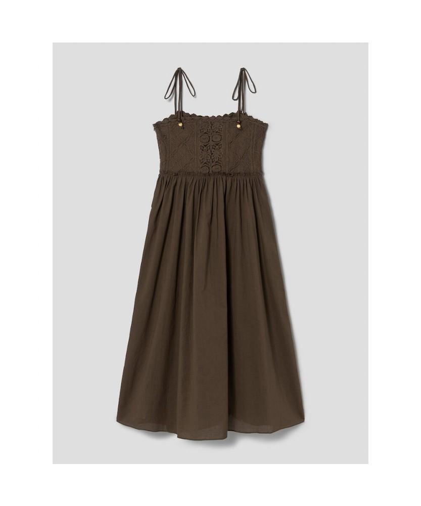 8SECONDS Lace Contrast Sleeveless Long Dress Brown