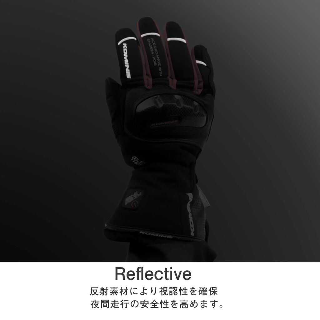 KOMINE Carbon Protect Electric Motorcycle Size L Carbon Stretch Electric for and Spring Gloves, Black, (EK-200), Waterproof, Cold-Weather, Fiber,