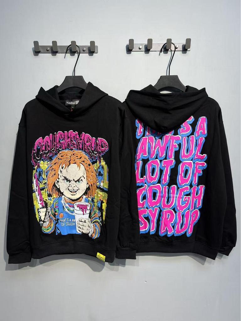 Módní americký styl Dlouhý rukáv Volná mikina pro muže a ženy - Vysoká gramáž Design s kašlovým sirupem