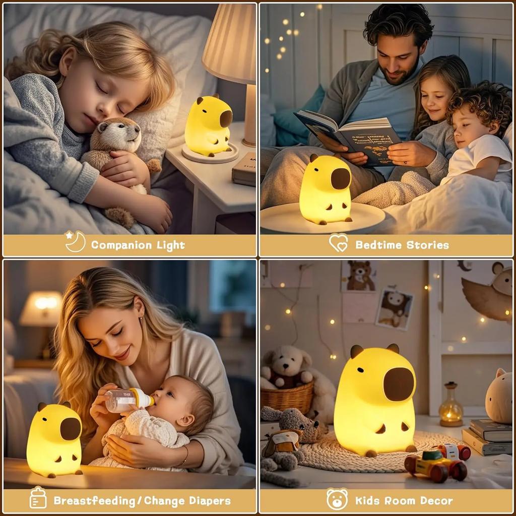 Cute Cartoon Capybara LED Night Light Silicone Animal Lamp USB Rechargeable Timing Dimming Sleep Night Lamp for Children's Gifts