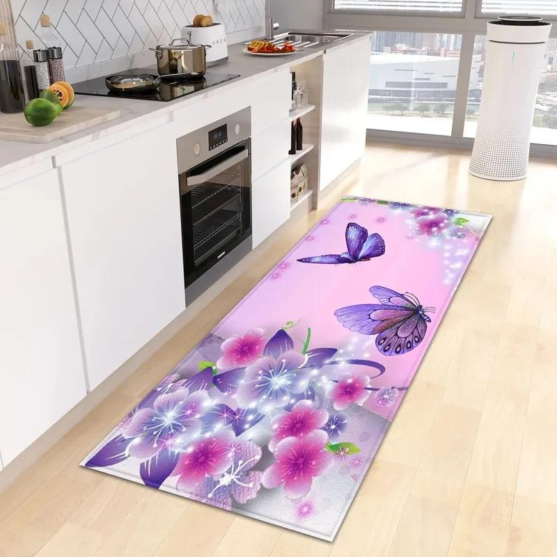 Home Kitchen Decoration Carpet Colorful Butterfly Printed Floor Mat Entrance Corridor Carpet Home Decoration
