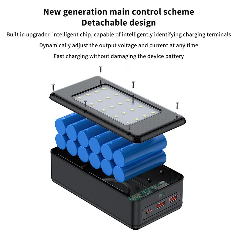 12*21700 Battery Holder 10W 22.5W Fast Charging 15W Wireless Charging Diy Power Case Dual Usb Type C Charge Box With Led Light