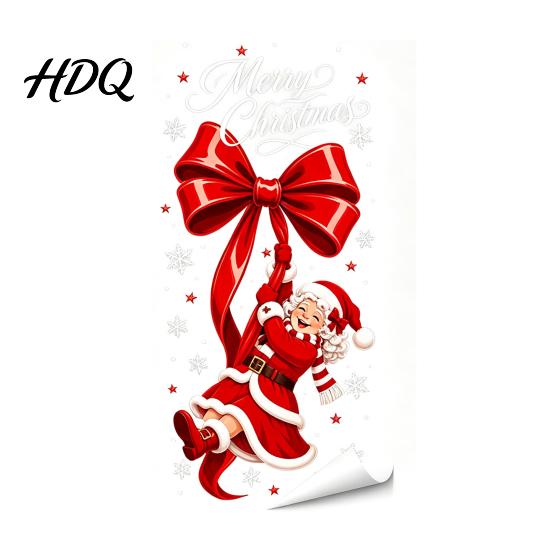 Holiday Window Decorations Static Glass Sticker Christmas Theme Bow Pattern Print Removable Film Electrostatic PVC for Home And Store Doors
