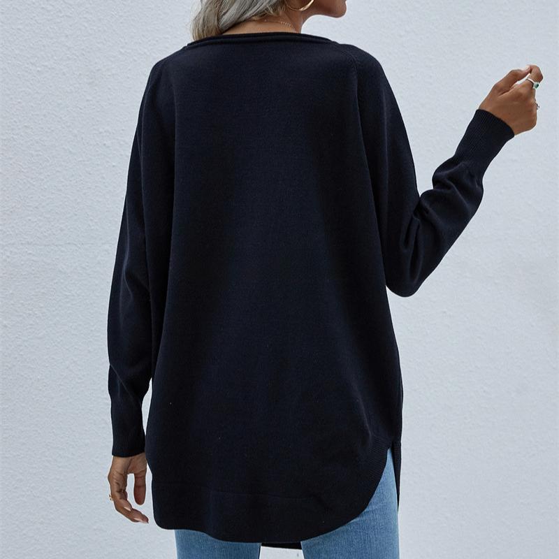 IHUASU Women's Autumn and Winter Commuter Sweater Strapless Solid Color Loose Large Size One Lapel Knit Sweater