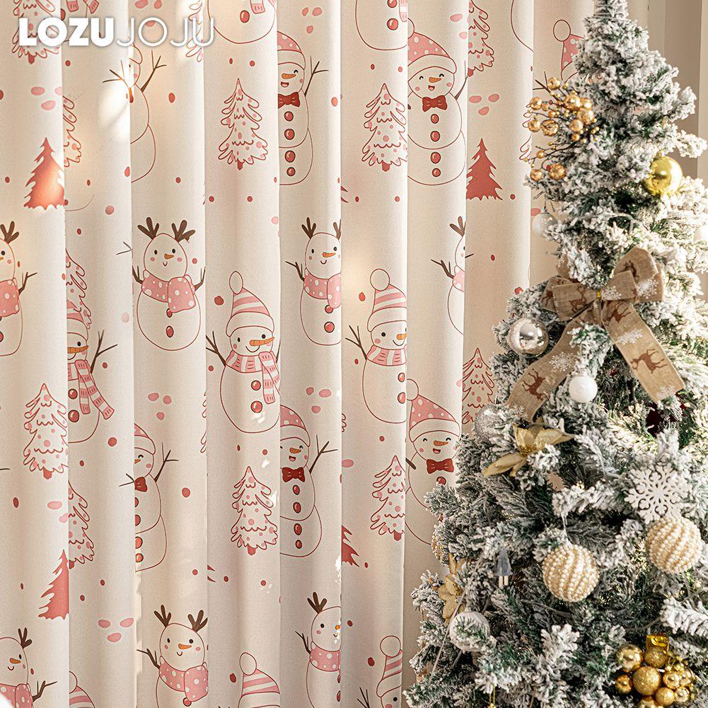 1PC LOZUJOJU Christmas Blackout Curtains Snowman Christmas Tree Pattern Printed Curtains for Bedroom Living Room Balcony Window for Home Decor