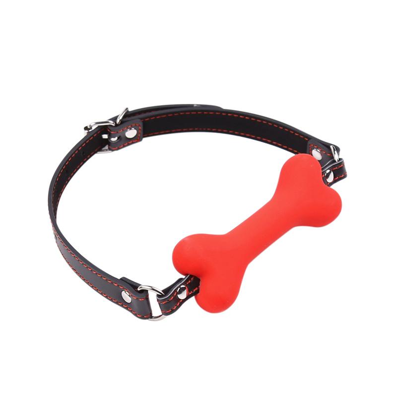 Cute Solid Leather Harness Mouth Silicone Dog Bone Ball Gag BDSM mouthPlug Couples Flirting Sex Products toys Adult Games