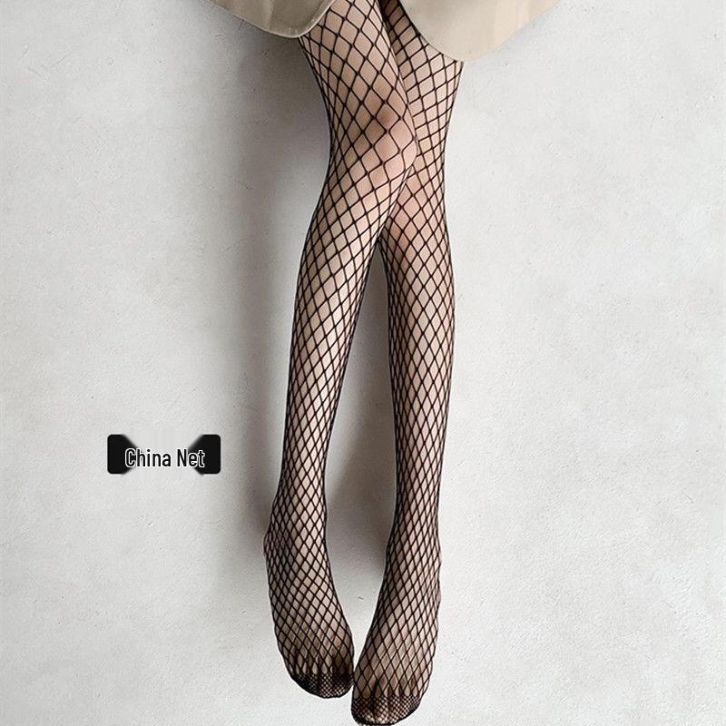 Plus-Size White Lace Fishnet Stockings, Black Sheer Pantyhose, Sexy White Silk Tights for Women