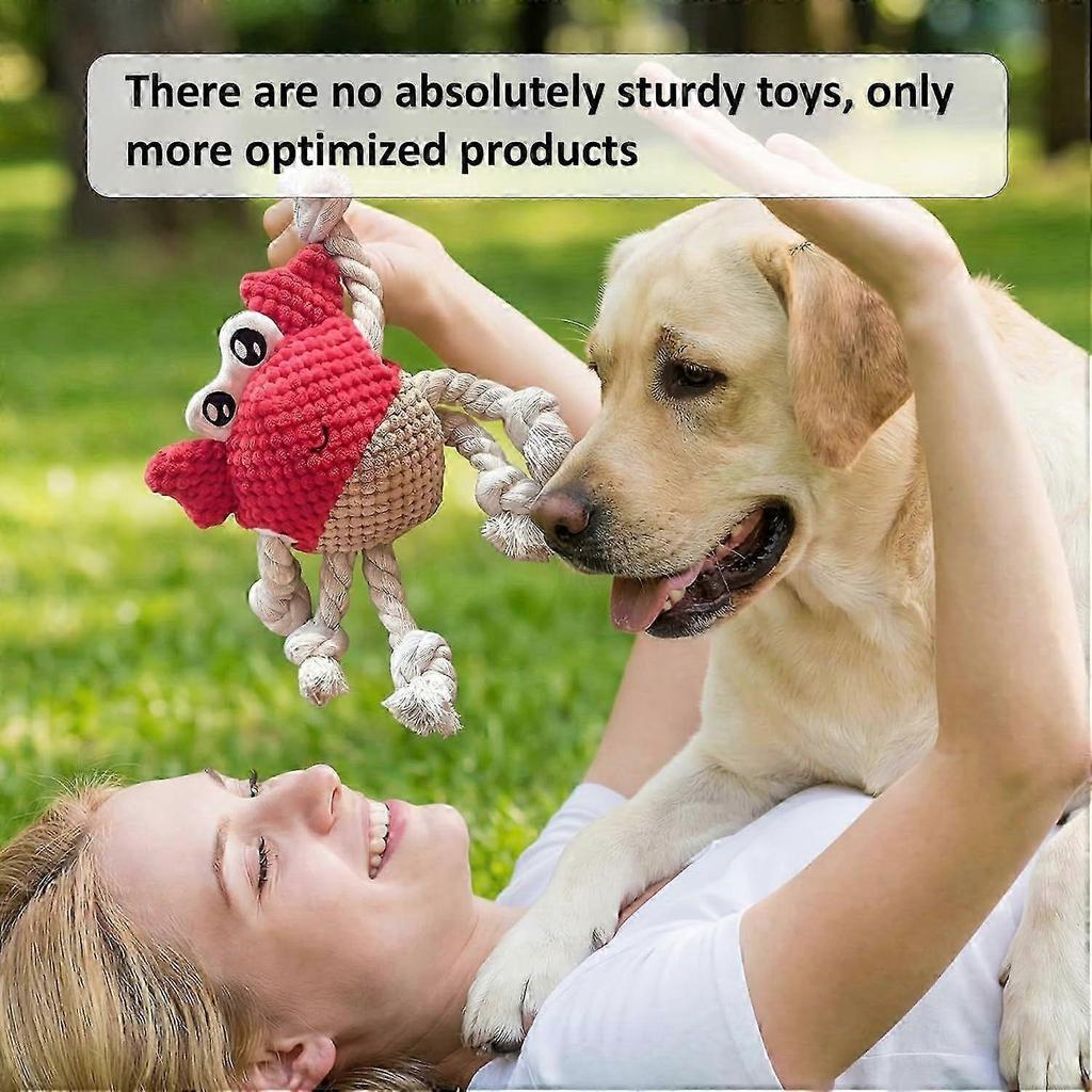 Squeaky Crab Dog Toy with Rope Legs - Durable Chew Toy for Small Dogs | Built-in Whistle & Crinkle Sounds | Teeth Cleaning | Interactive Dog Toys for