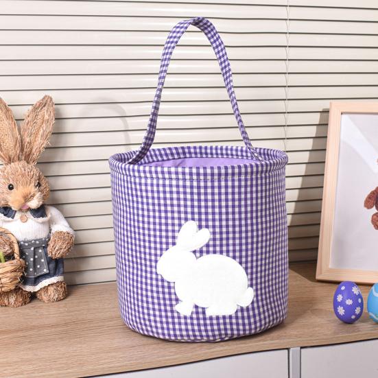 Easter Bunny Basket Plaid Gingham Easter Bucket with Handle Cute Egg Hunting Tote Bag for Candy Gifts Storage Party Supplies