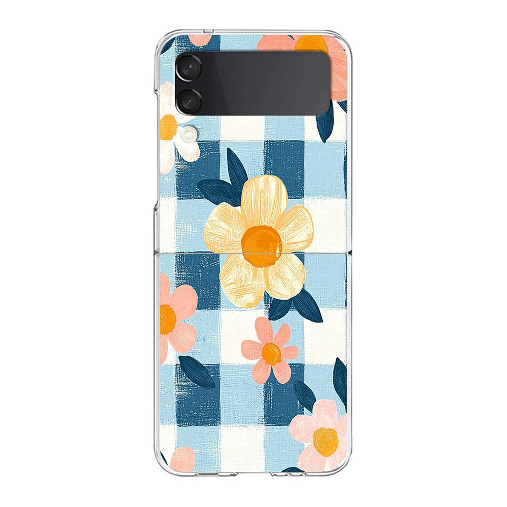 Transparent Phone Case For Samsung Galaxy Z Flip 3 4 5 6 7 Hard Folding PC Z Flip3 Flip4 Cover Stylish Flower Patterned Design