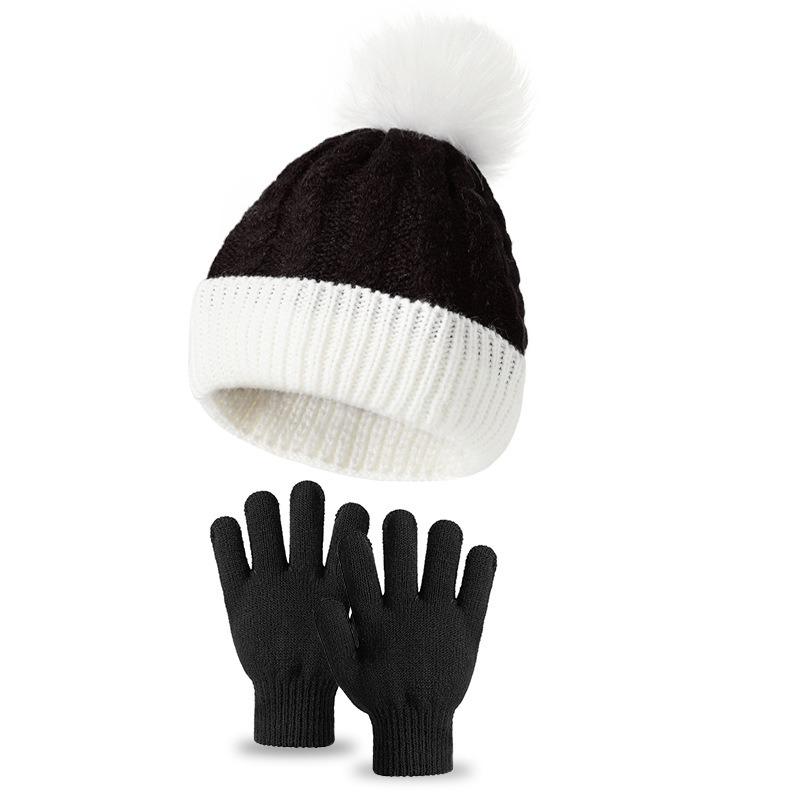 1/2/4Sets Children's Wool Ball Knitted Hat Thickened Warm Christmas Hat Gloves Two Sets of Autumn and Winter Wool Pullover Hat