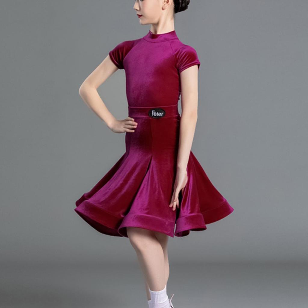 Girls' Latin Dance Velvet Competition Dress - 2025 New Style, Short-Sleeved Summer Design