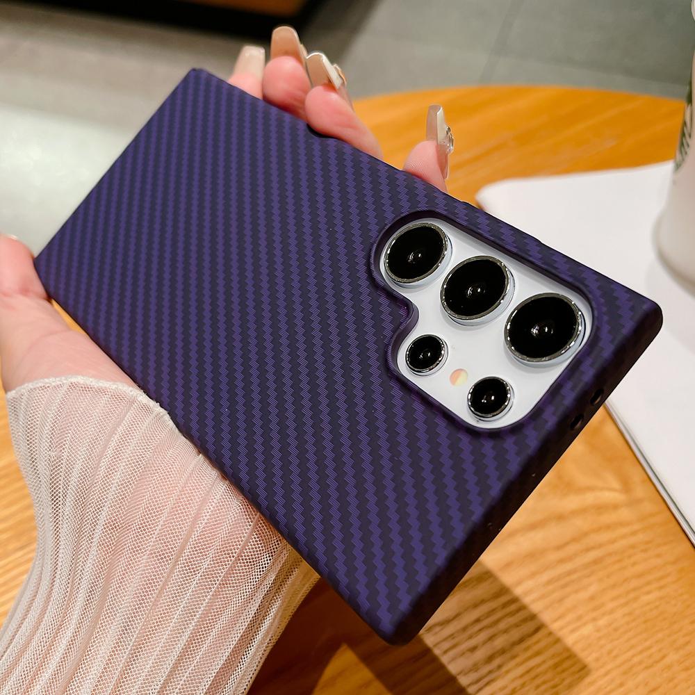 Luxury Ultra Thin Carbon Fiber Textured Phone Case For Samsung Galaxy S25 S24 Ultra S23 Plus S22 Note 20 Shockproof Hard Cover
