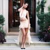 Women's Solid Color Halter Crop Top & Low Waist Ruffle Maxi Skirt Set, Two Piece Party Outfit