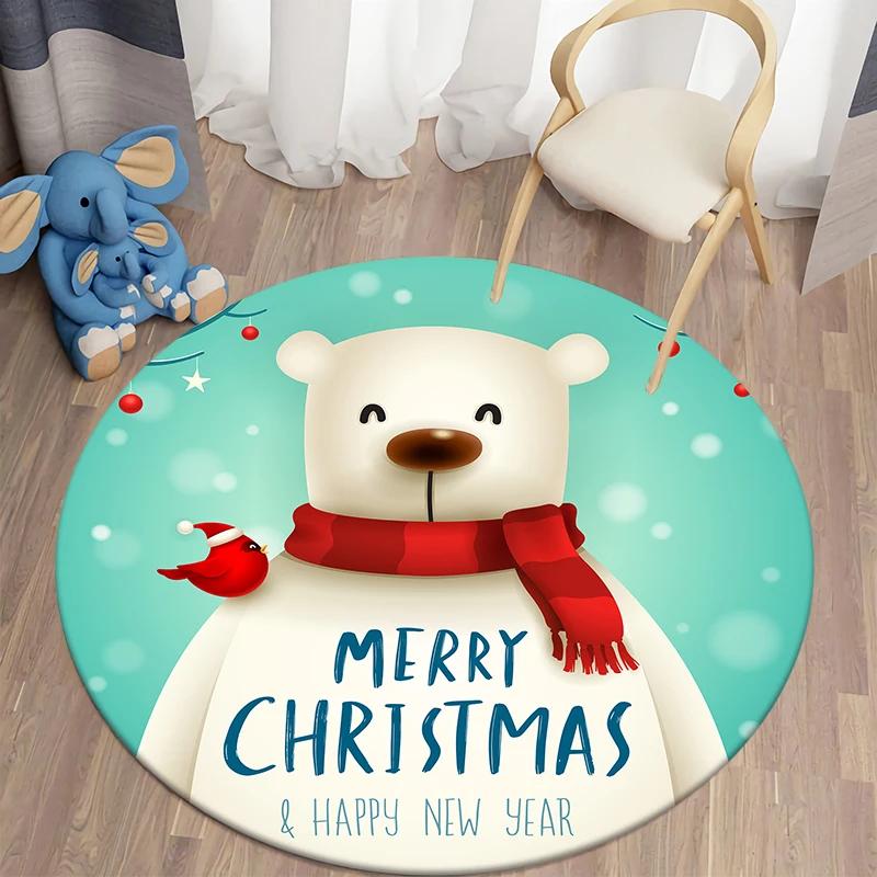 Christmas Decoration Kawaii Printed Round Carpet Home Bedroom Children's Living Room Floor Mat   Anti Slip