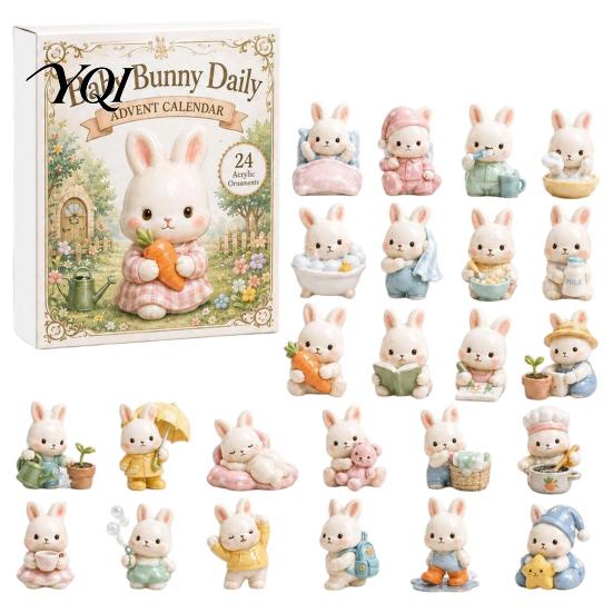Cute Bunny Pendant Decorations 2026 Advent Calendar, 24 Days Acrylic Rabbit Ornaments Christmas Countdown Kids Calendar 2D Flat Animal Pendants
