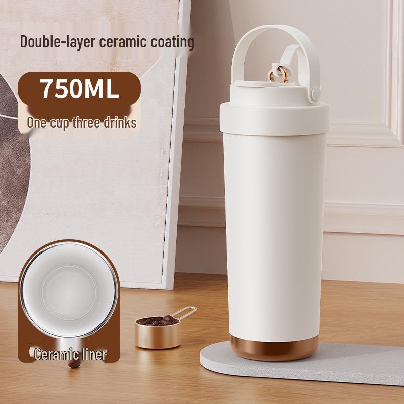 316 Ceramic Liner Thermos Cup for Female Students - Portable Travel Coffee Cup with Double Drink and Straw.