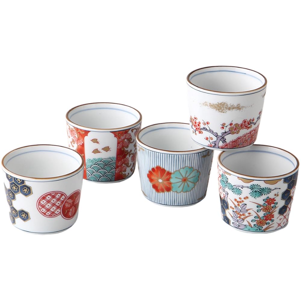 Ale-net Soba Choko Set, W8.5 x D8.5 x H6.5cm, Somenishiki Ko-Imari, Mino Ware Porcelain, Made in Japan
