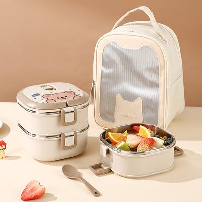 WORTHBUY Tragbare Frischhaltebox, mehrschichtiger Obst- und Gemüsebehälter, 304 Edelstahl, Bento-Lunchbox mit Löffel