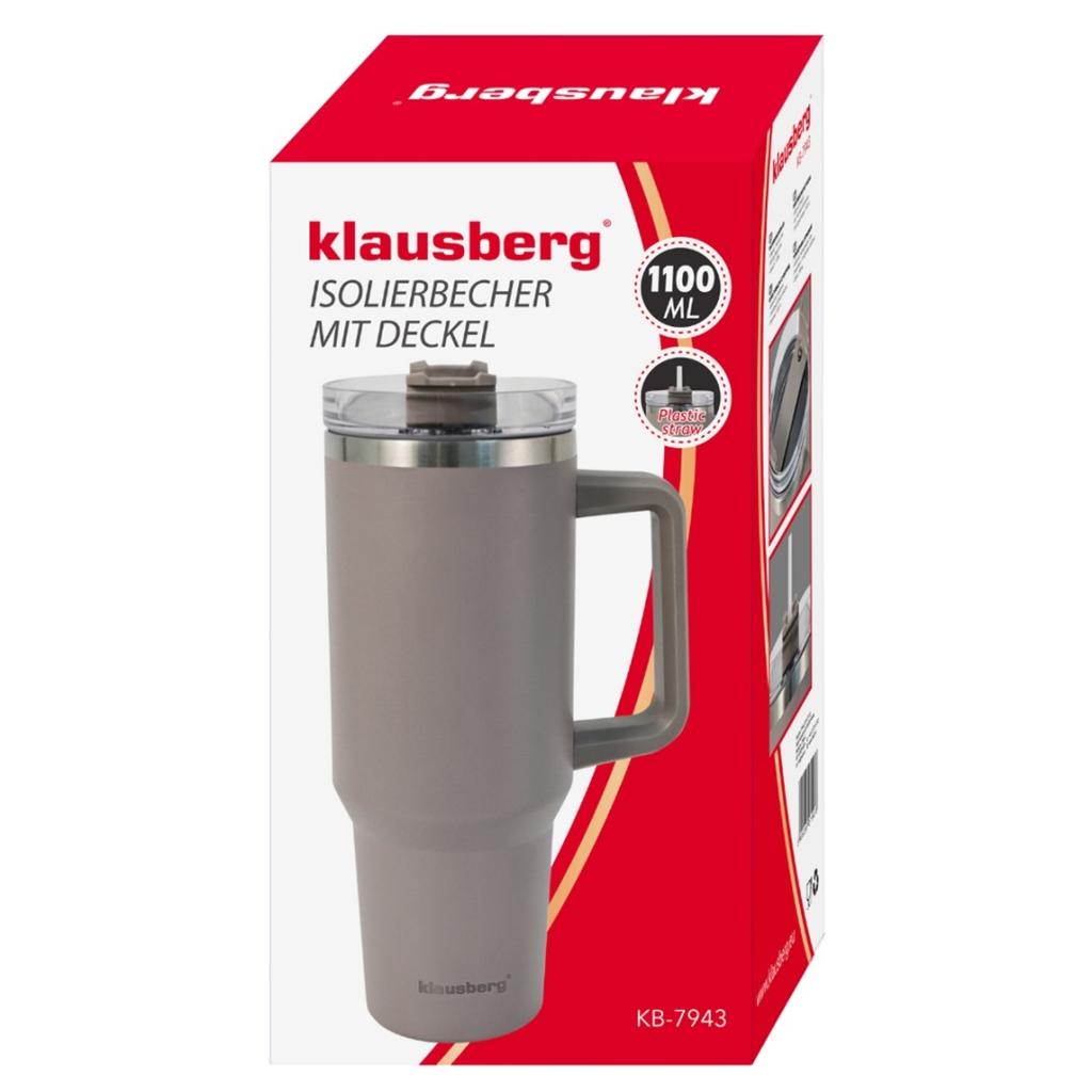 STEEL THERMAL MUG THERMOS 1100ml WITH HANDLE AND STRAW KLAUSBERG KB-7943