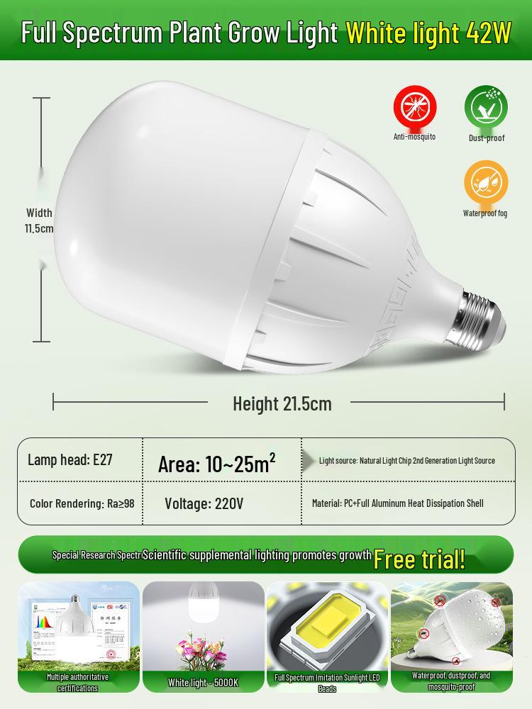 Full Spectrum LED Grow Light Bulb for Indoor Plants, E27 Base, Sunlight Imitation.