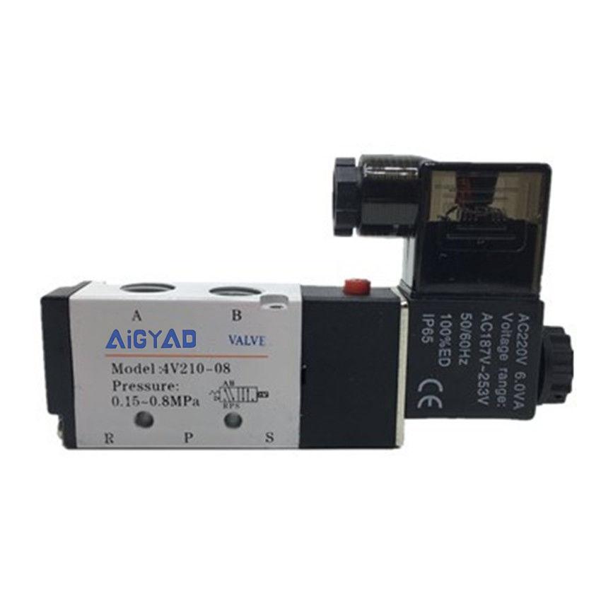 4V210-08 Solenoid Air Valve: Two-Position, Five-Way, AC220V/DC24V
