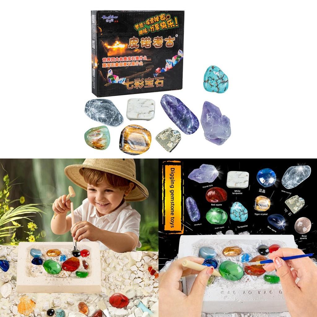 Dig Diy Archaeological Kit Gemstones Fossils For Kids Educational Play Treasure