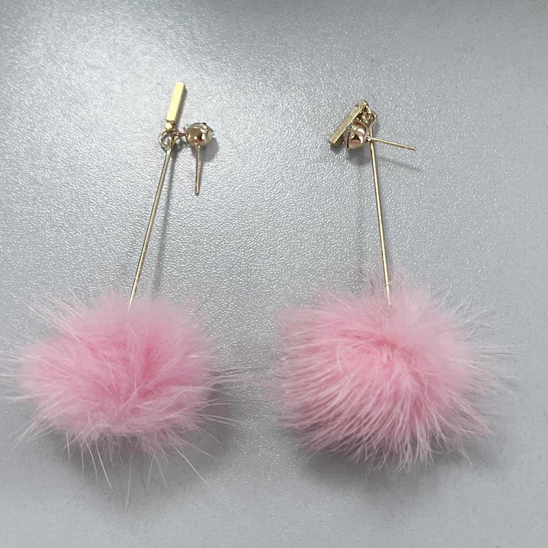 Soft Fur Ball Pompom Long Earrings Drop Dangle Earrings Women Ear Studs Jewelry