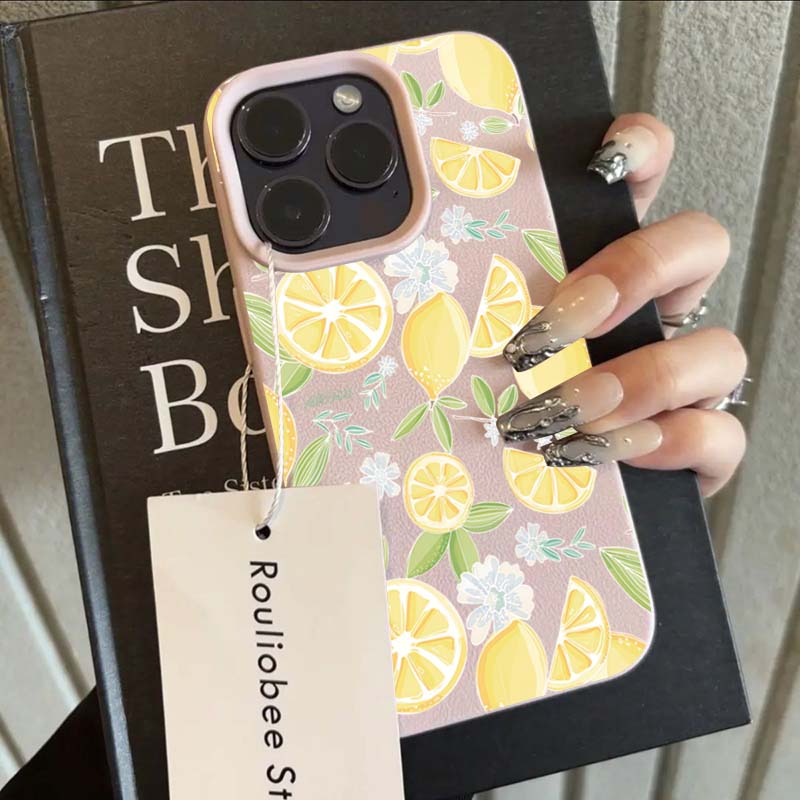 Case For iPhone 16 15 14 13 12 11 Pro Max Yellow Lemon Slice Lichee Pattern pHONE Cover For iPhone 16e XS Max X XR 16 Plus Funda