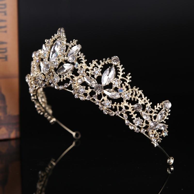 New Fashion Baroque Luxury Crystal AB Bridal Crown Tiaras Light Gold Diadem Tiaras for Women Bride Wedding Hair Accessories