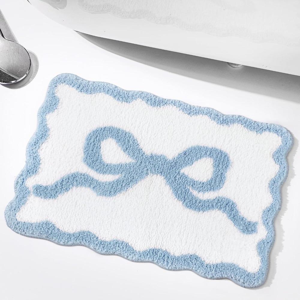 Pink Blue Bow Bathroom Rugs Coquette Aesthetic Cute Bath Mat  for Bedroom Kitchen Bathroom Floor