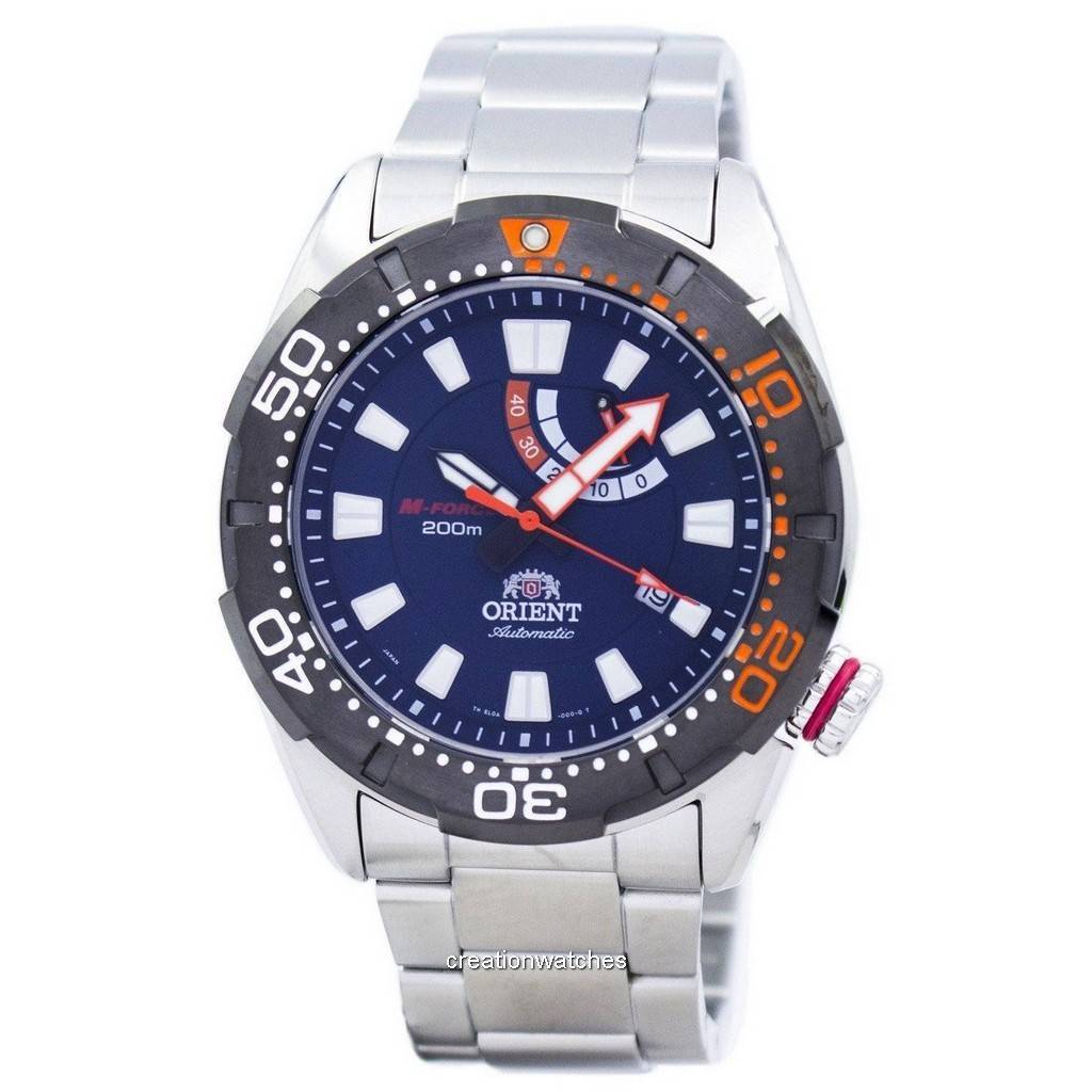 Восстановленные мужские часы Orient M-Force Bravo с автоподзаводом и индикатором запаса хода SEL0A002D0 синий