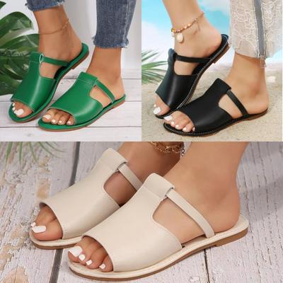 Women's Cut Out Slide Sandals Open Toe Summer Flat Sandals Outdoor Shoes