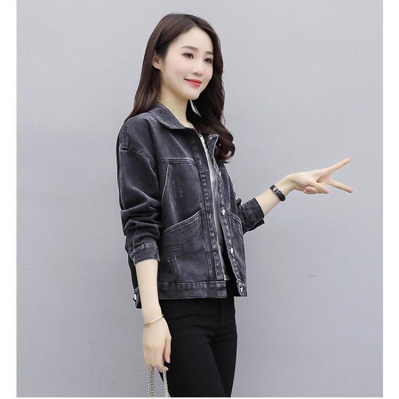 Women's Long Sleeve Loose Fit Short Denim Jacket - Korean Style for Spring/Autumn 2025