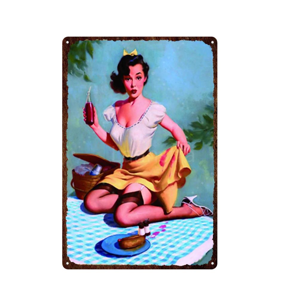 Iron Painting Elegant Pin Up Girl Retro Posters Tin Sign Metal Sign Decor Wall Women Portrait Bar Pub Club Man Cave Pictures