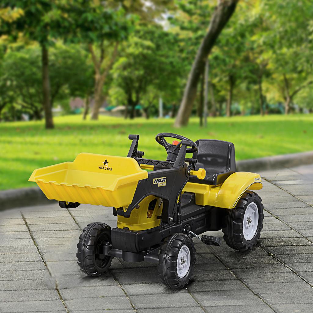 Children's Wheel Loader, Movable Shovel, Horn, Pedal Drive, Ages 3+, Metal Frame, Yellow, 114 X 41 X 52 Cm