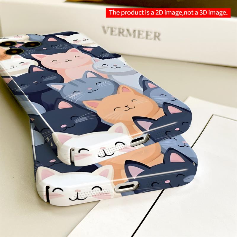 2DFlat Cute Cat Faces Phone Case All Inclusive Film Hard iPhone Case, Compatible with iPhone 18 Pro Max 17 16 15 14 13 12 11