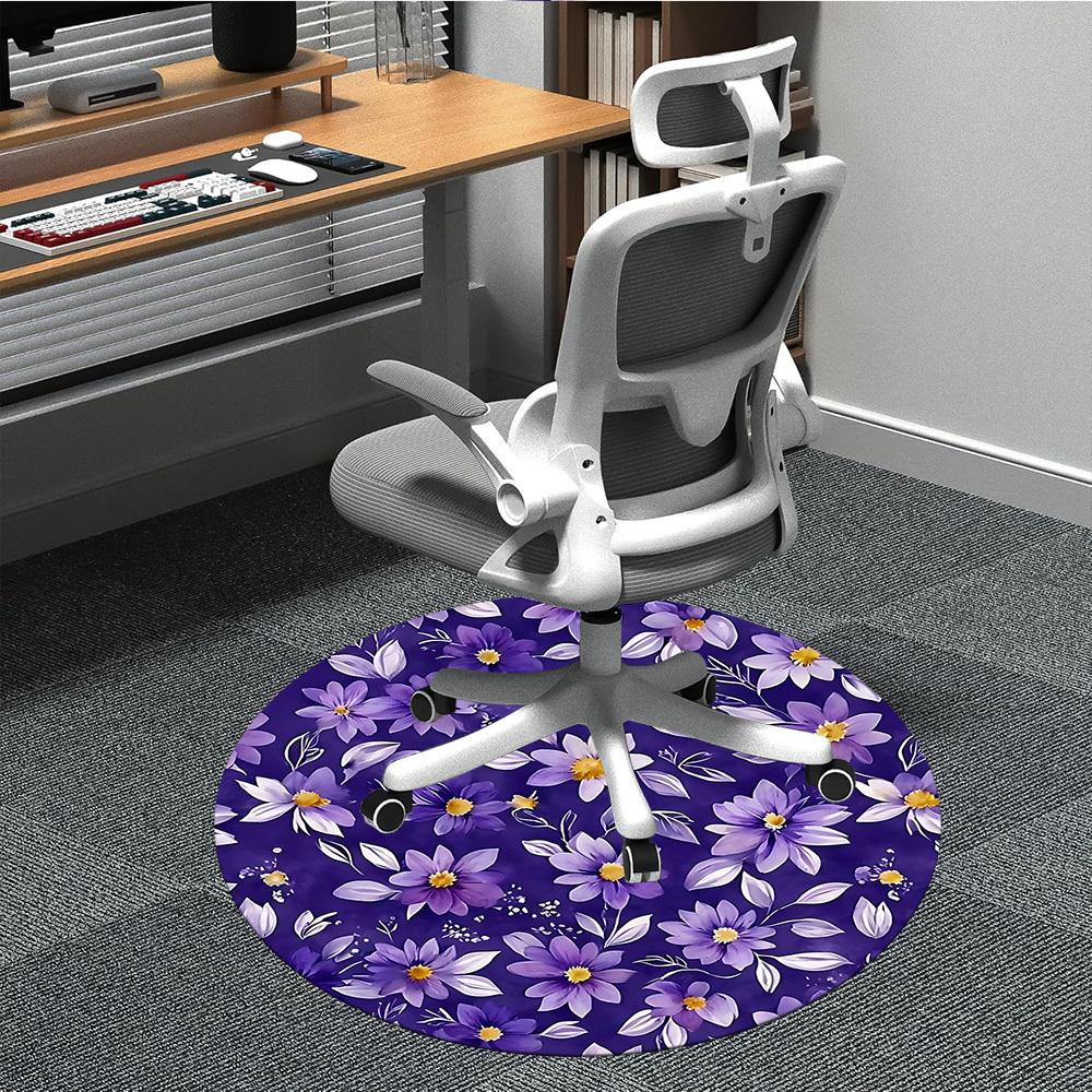 1pc Purple Floral Print Chair Carpet for Office, Round Non Slip Durable Large Size Office Carpet, Suitable for Office