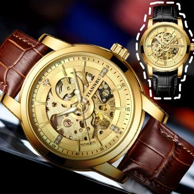 Herren Luxus Automatische Mechanische Uhr Edelstahl Wasserdicht Sport Lederuhr Business Casual Leuchtende Uhr