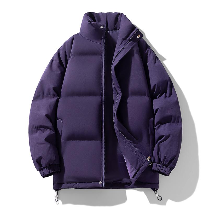 Men's Trendy Winter Down Coat: Loose, Thick Cotton-Padded Stand-Up Collar Jacket, Solid Color, Versatile Outerwear for Couples