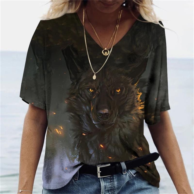 Vrouwen T-shirt Lone Wolf Grafisch 3D Geprint Y2k Mode Elegantie Vintage Korte Mouw Elegant Casual Comfortabel Polyester
