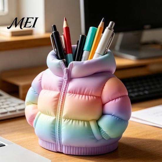 Pen Holder Puffer Jacket Shaped Cup, 3D Printed Desk Organizer, Creative And Pencil Coat for Makeup Brushes, Home Office Decor Classroom Organizer