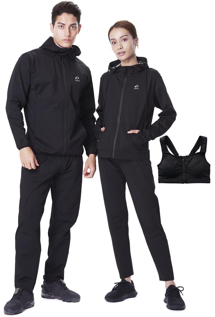 Charmake Body Sauna and Top and Bottom Includes Sports Washable Black CM-S Suit, Men's Women's Set, Bra, Video, (Size L, (Women's))