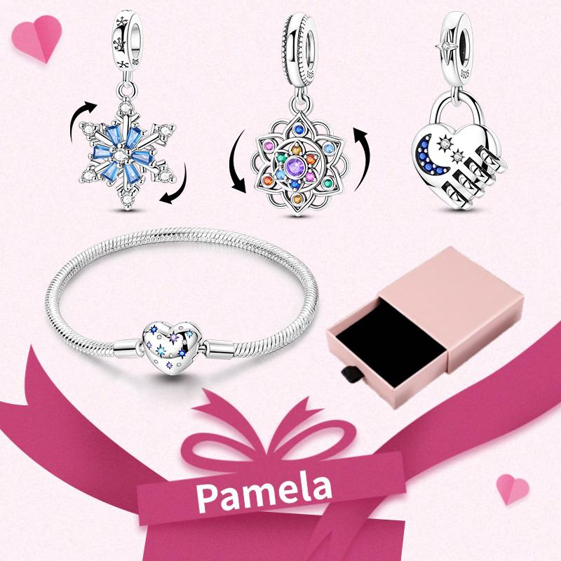 Pink Heart Charm Set 925 Original Silver Charms Bracelet With Gift Box For Women Wedding Anniversary Jewelry Gift 4pcs/lot