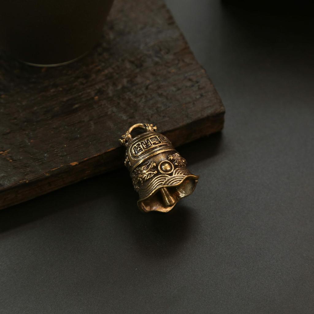Brass Double Dragon Bell, Retro, Vintage, Car Key Bag Pendant, Handmade Rope, Craftsmanship, Five Emperor Money Accessory