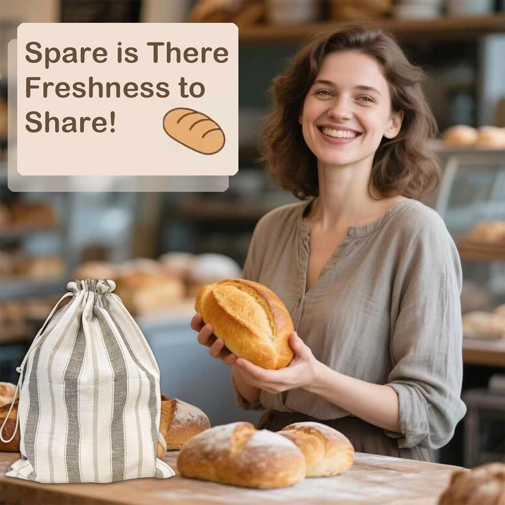 Premium Bread Bags for Homemade Loaves, XL Reble Linen with Plastic Lining, Equipped with Convenient Drawstring for Ultimate Freshness, BPA-Free,